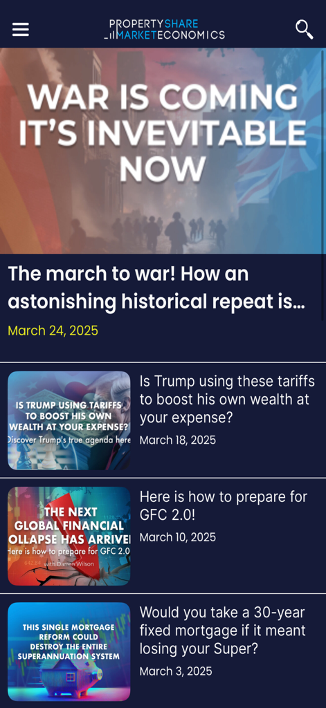 PSE - PSE app interface with financial and economic news articles