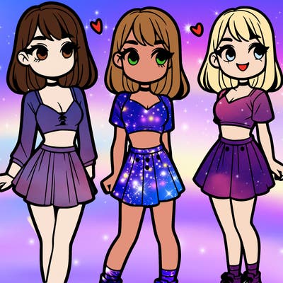 a girl in a crop top and skirt