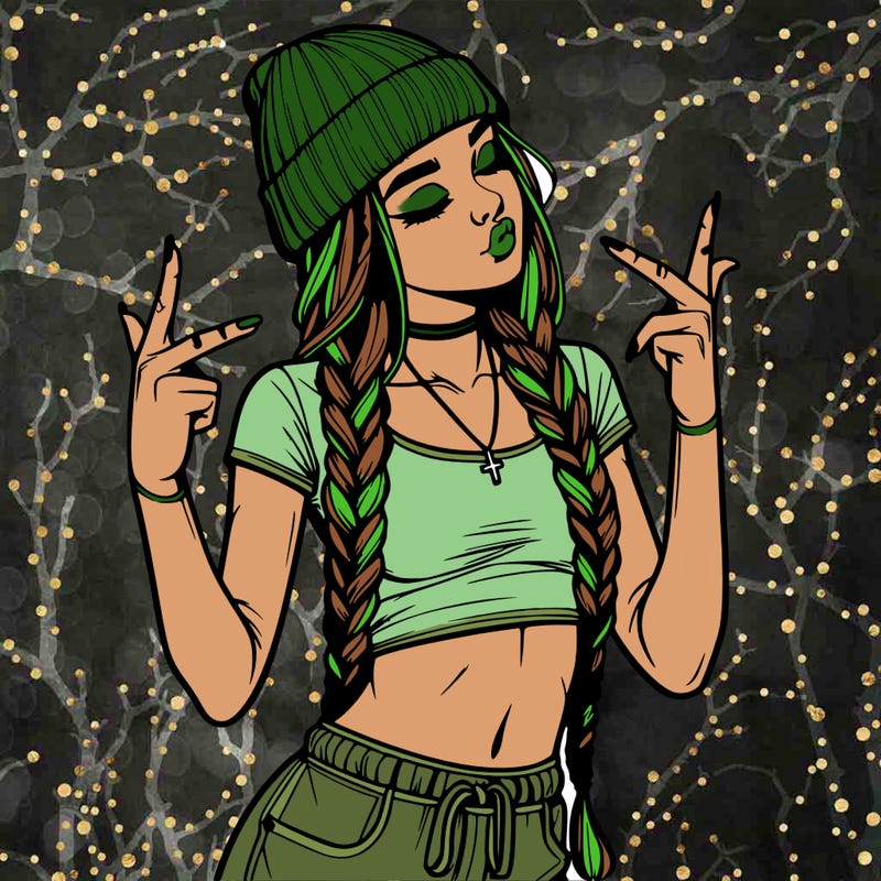 realistic teenage girl with braids and a beanie and crop top doing 🫶🏼