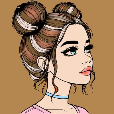 realistic girl with buns on the top of her head