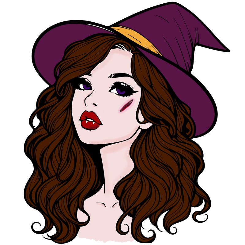 realistic witch girl with wavy hair and lips
