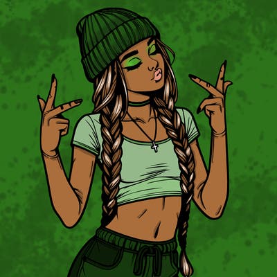 realistic teenage girl with braids and a beanie and crop top doing 🫶🏼