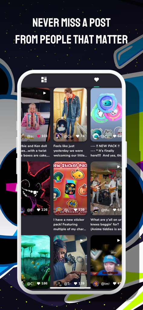 Game Jolt Social - Game Jolt Social app interface showing a feed of posts from creators and gamers.