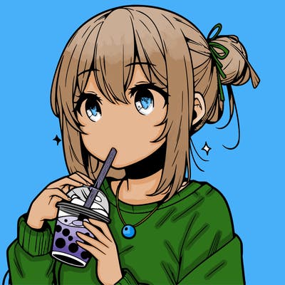 manga character drinking boba