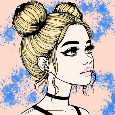 realistic girl with buns on the top of her head