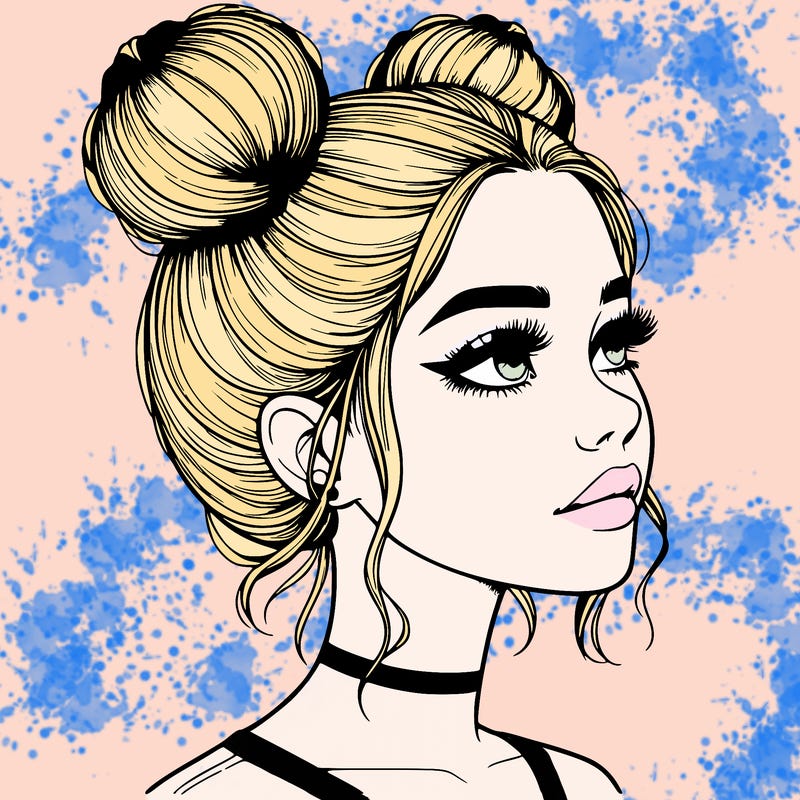 realistic girl with buns on the top of her head