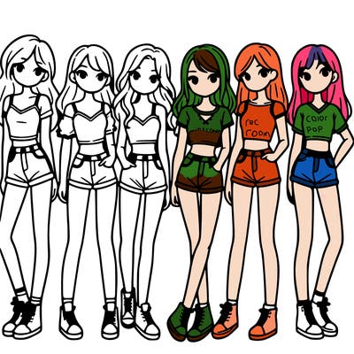 a group of girls wearing crop tops and shorts