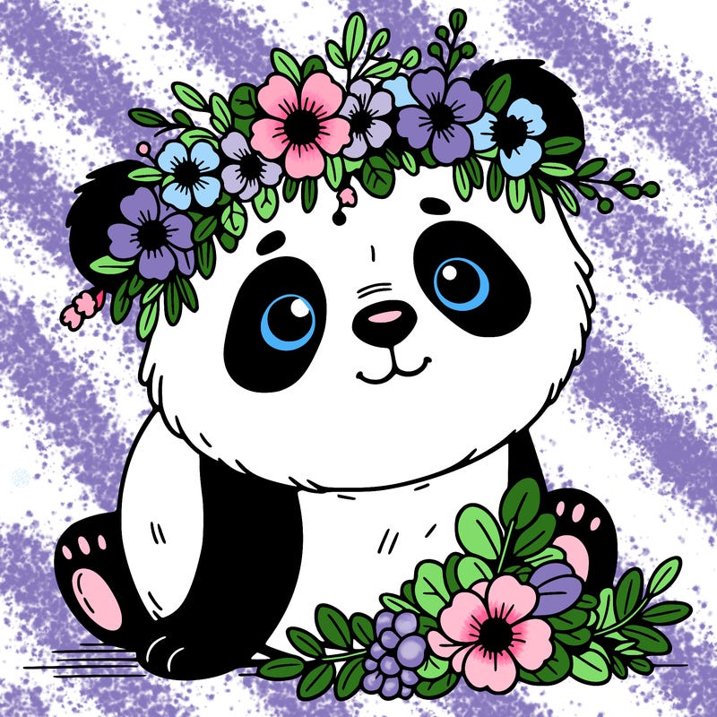 panda wearing flower crown