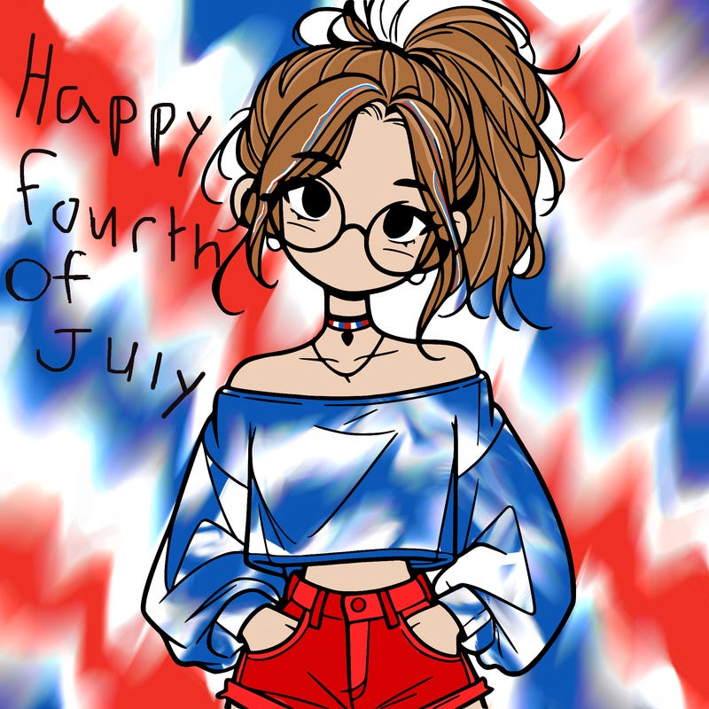 girl with a messy ponytail glasses a baggy crop top and jean shorts