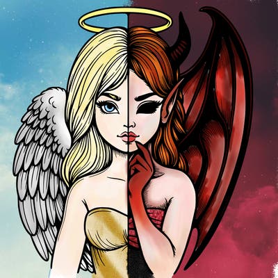 realistic angel half demon