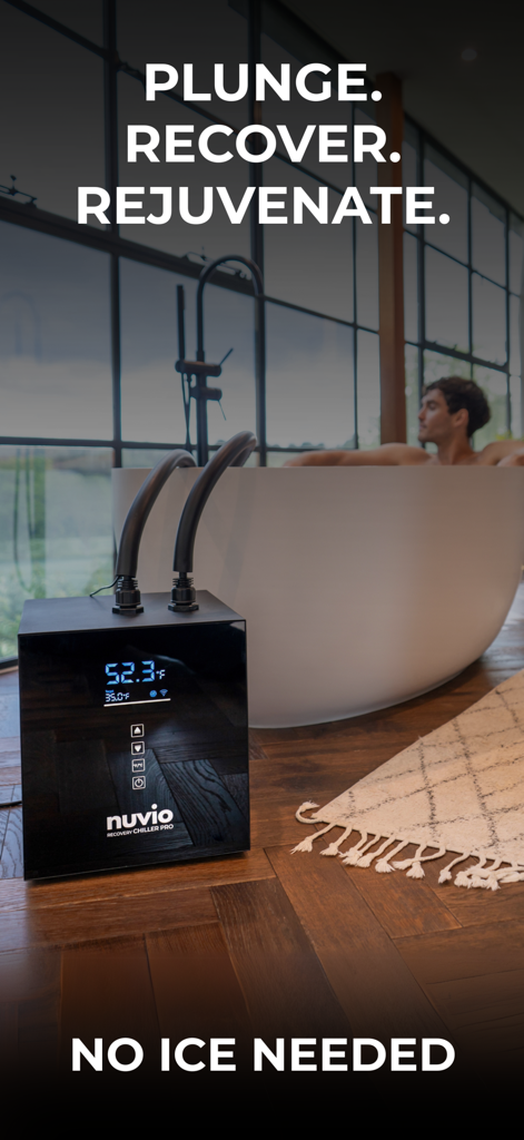 Nuvio - Modern home cold plunge setup featuring the Nuvio Recovery Chiller Pro