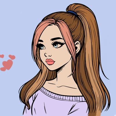 realistic girl with a high ponytail