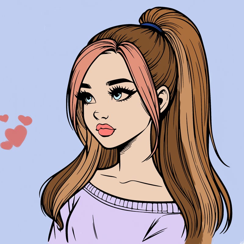 realistic girl with a high ponytail