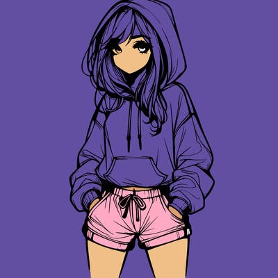 realistic girl in shorts and hoodie