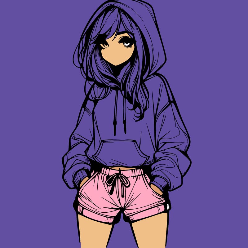 realistic girl in shorts and hoodie