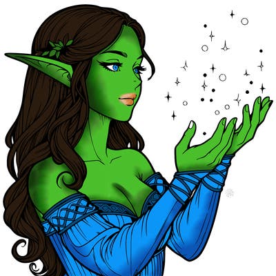 realistic elf girl doing magic