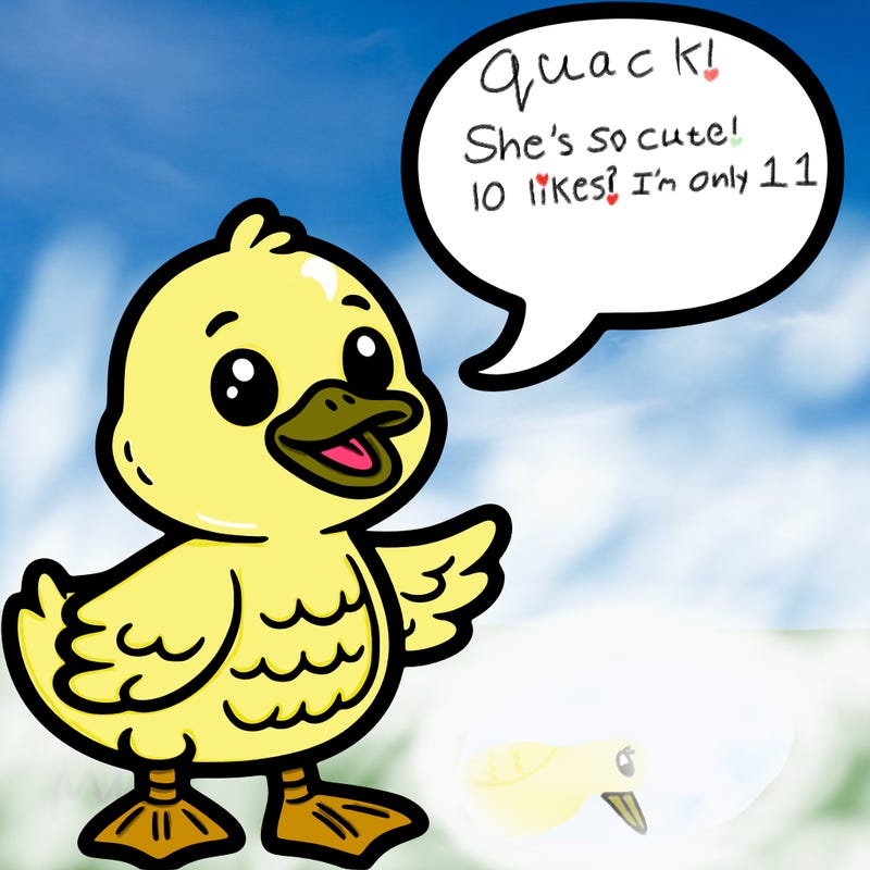 a duck with a word bubble