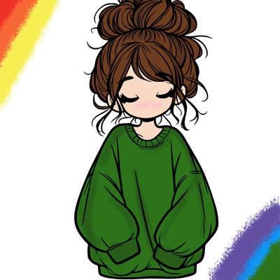 girl with baggy sweatshirt and messy bun