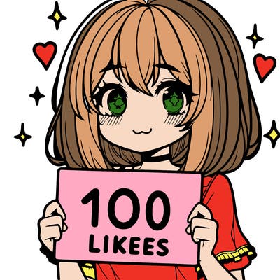 anima girl holding a 100 likes sign in her hand