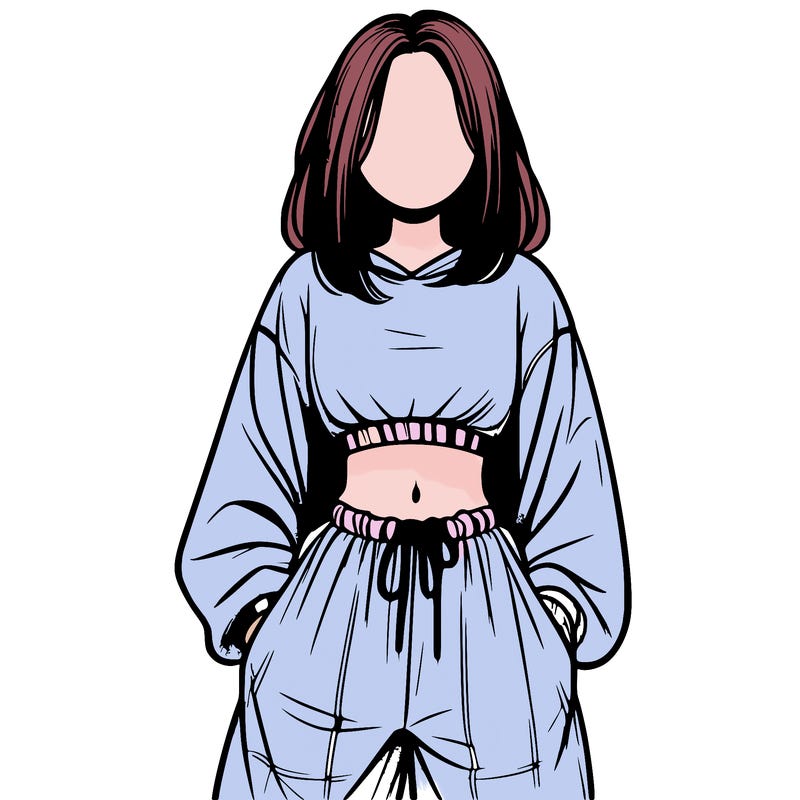 realistic girl faceless with baggy pants and a crop top