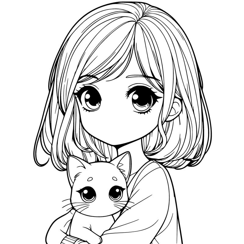 a realistic  girl holding a cat