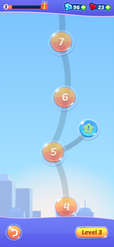 Cat Stack - Level progression map in the Cat Stack mobile game showing numbered bubbles on a winding path