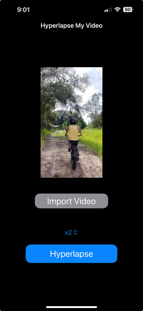 Hyperlapse My Video - Hyperlapse My Video app screen showing video preview with speed settings and import button