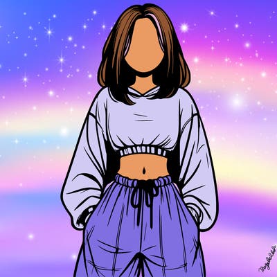 realistic girl faceless with baggy pants and a crop top