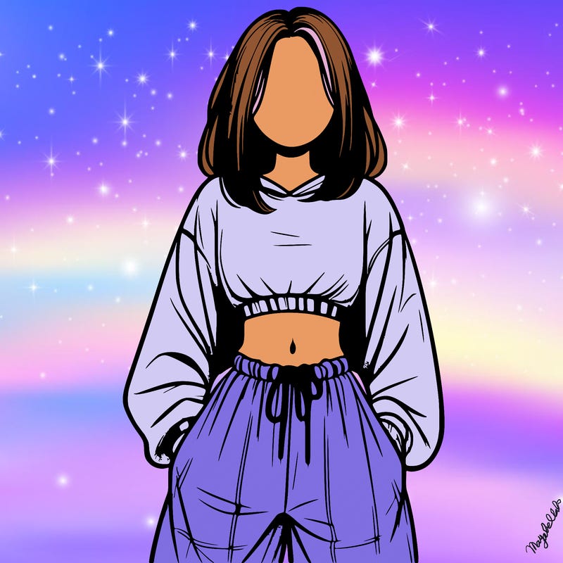 realistic girl faceless with baggy pants and a crop top
