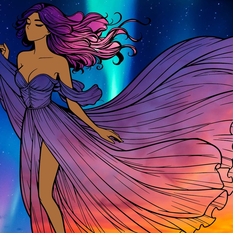 realistic woman in dress flowing the the wind