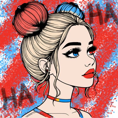 realistic girl with buns on the top of her head