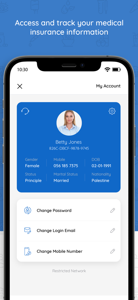 User profile screen in the myNAS app showing account details and settings