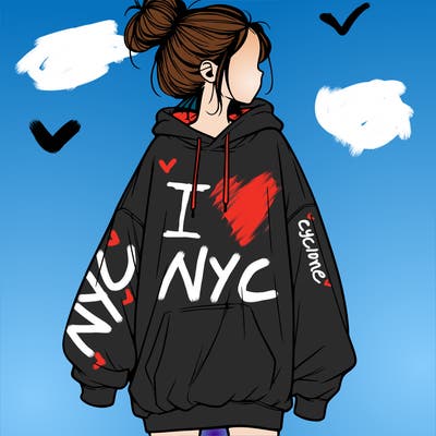 realistic girl with a oversized sweatshirt on and a bun