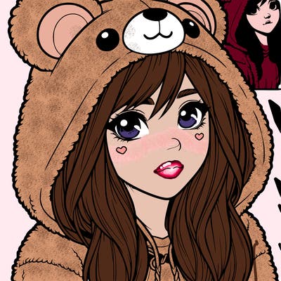 realistic girl in a bear hoodie