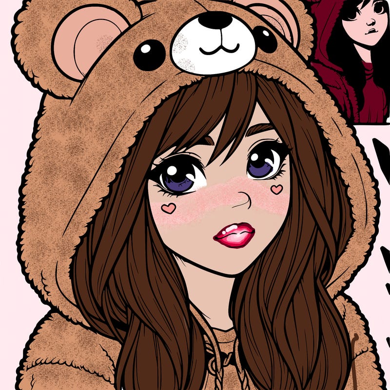 realistic girl in a bear hoodie