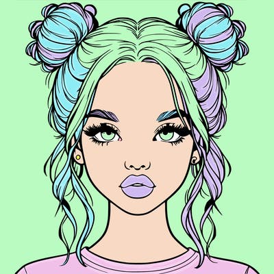 realistic girl with two buns in hair and lips