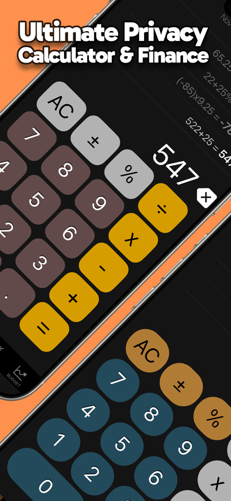 Calculator: No Ads / Ad-Free - Interfaz de una calculadora y app de finanzas centrada en la privacidad con diferentes temas de color
