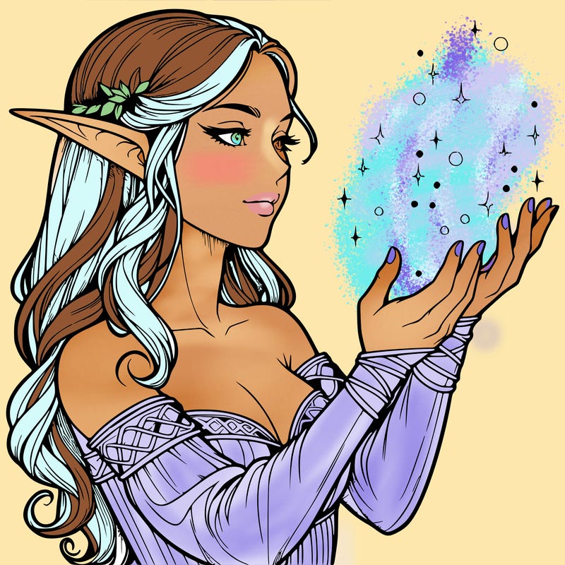 realistic elf girl doing magic