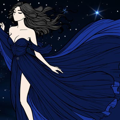 realistic woman in dress flowing the the wind