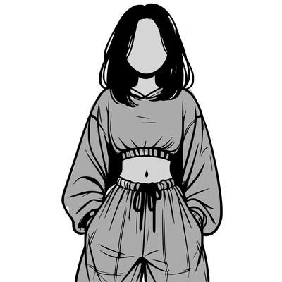 realistic girl faceless with baggy pants and a crop top