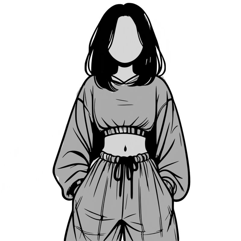 realistic girl faceless with baggy pants and a crop top