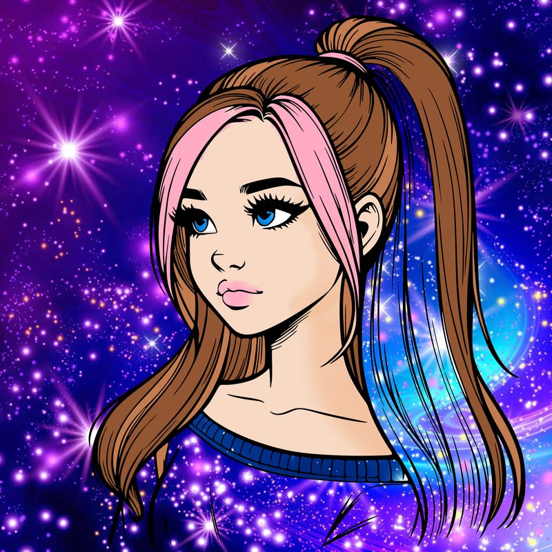 realistic girl with a high ponytail