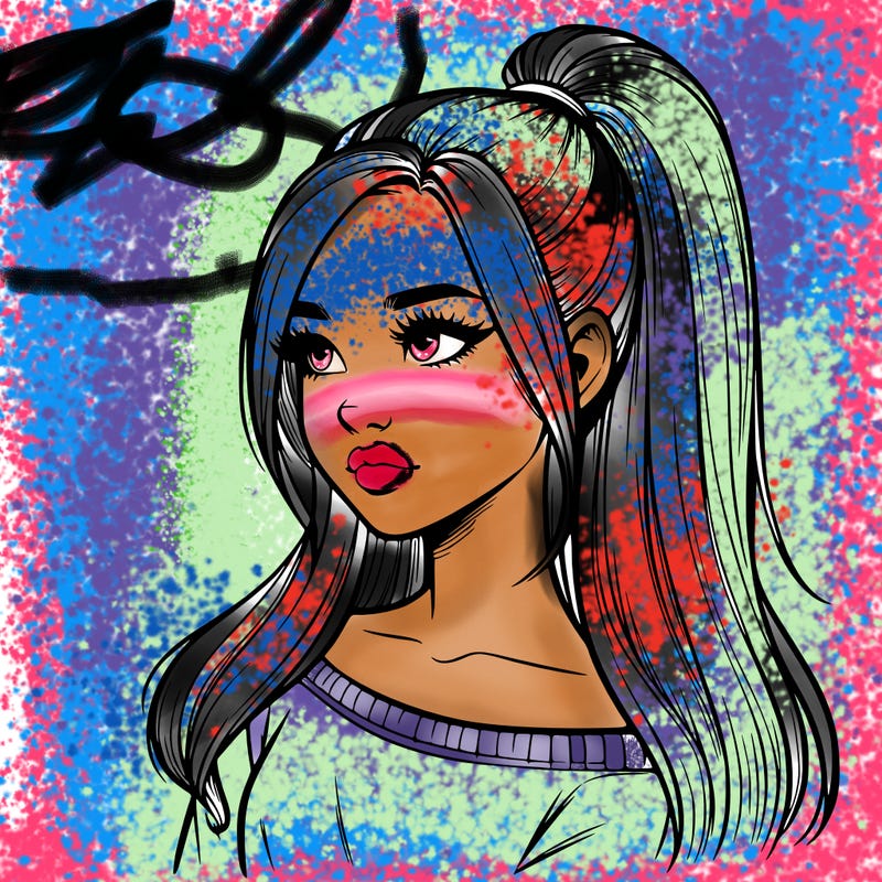 realistic girl with a high ponytail