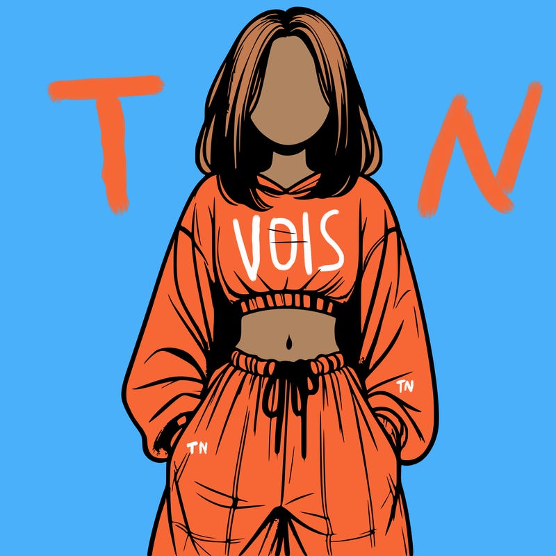 realistic girl faceless with baggy pants and a crop top