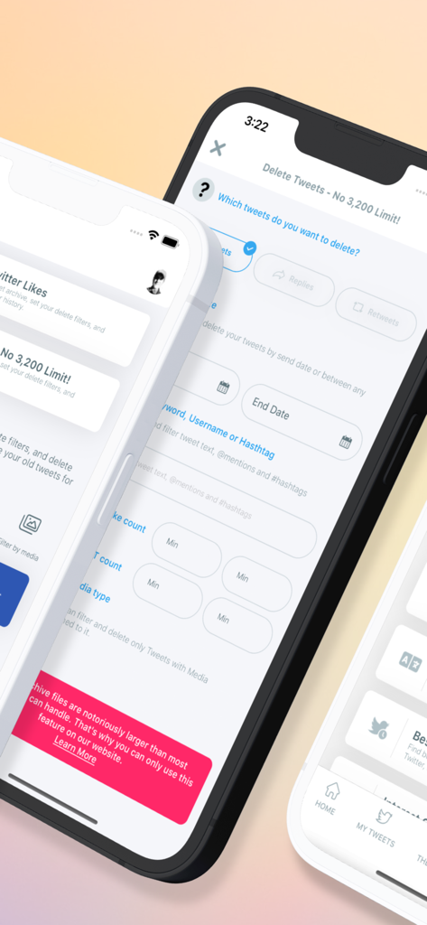 Circleboom For Twitter - Exibição de smartphone mostrando a interface do aplicativo Circleboom para excluir e filtrar tweets do Twitter