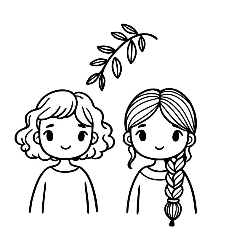 two girls one with short curly hair and the other with one braid
