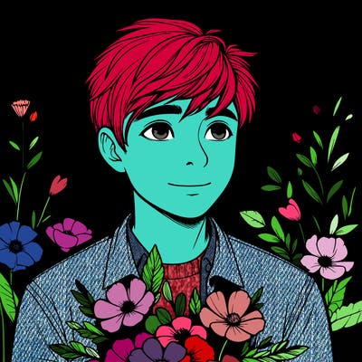 realistic boy with flowers