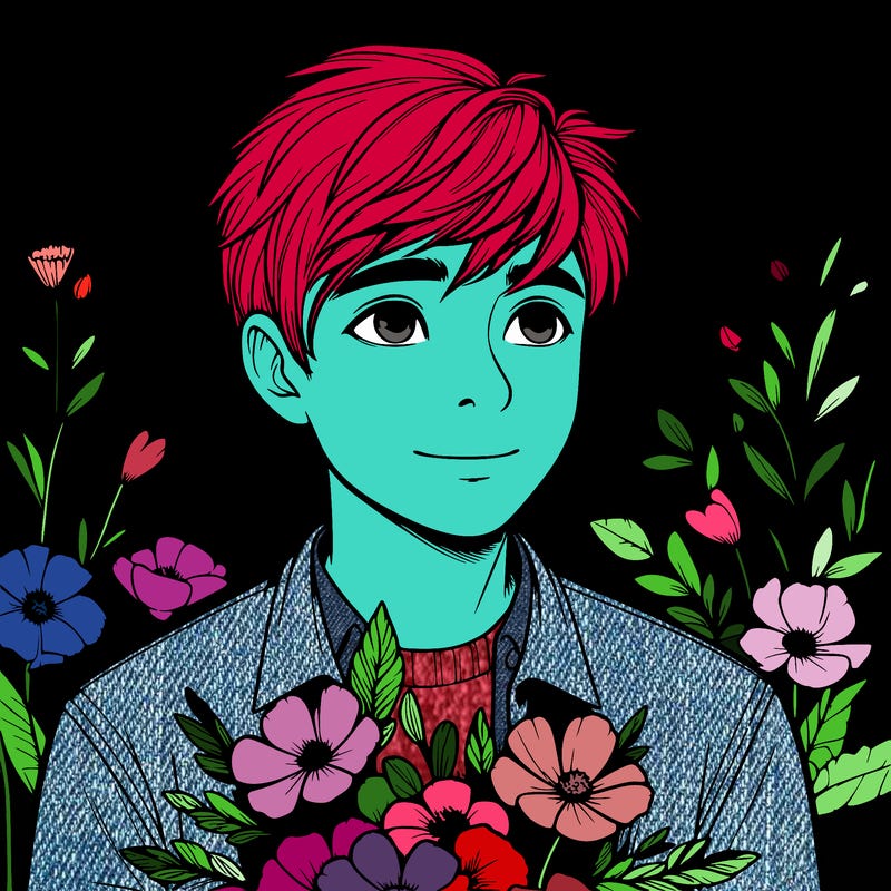realistic boy with flowers