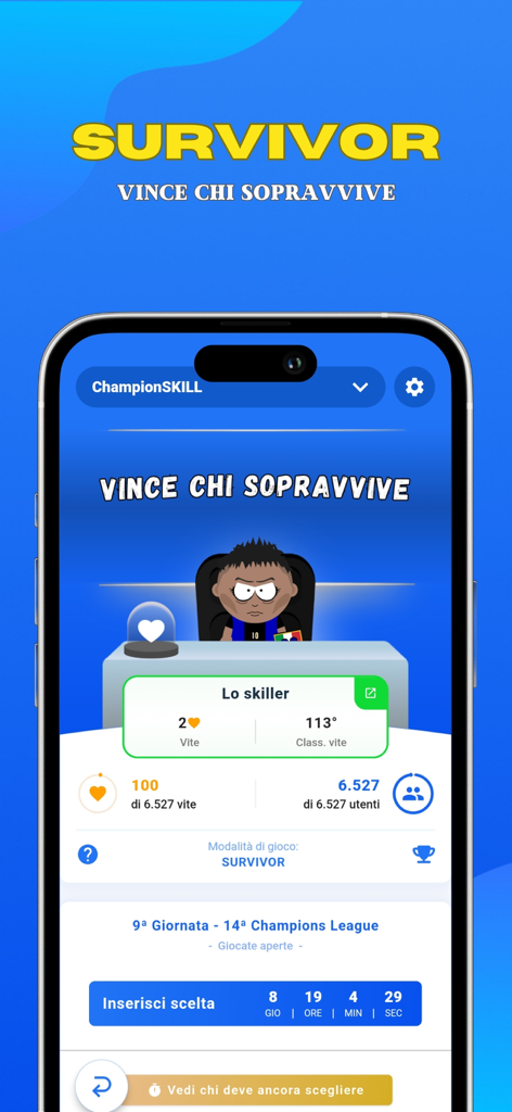Skillbol - Skillbol app Survivor game mode interface showing player stats and rankings.