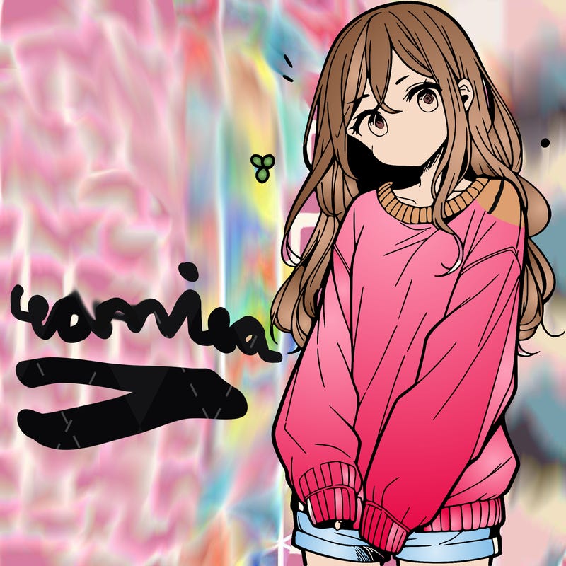 manga teen girl  in a sweater and baggy pants